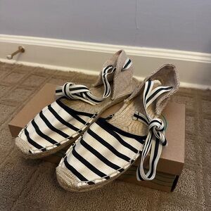 Soludos Black and Natural Printed Stripe Espadrilles